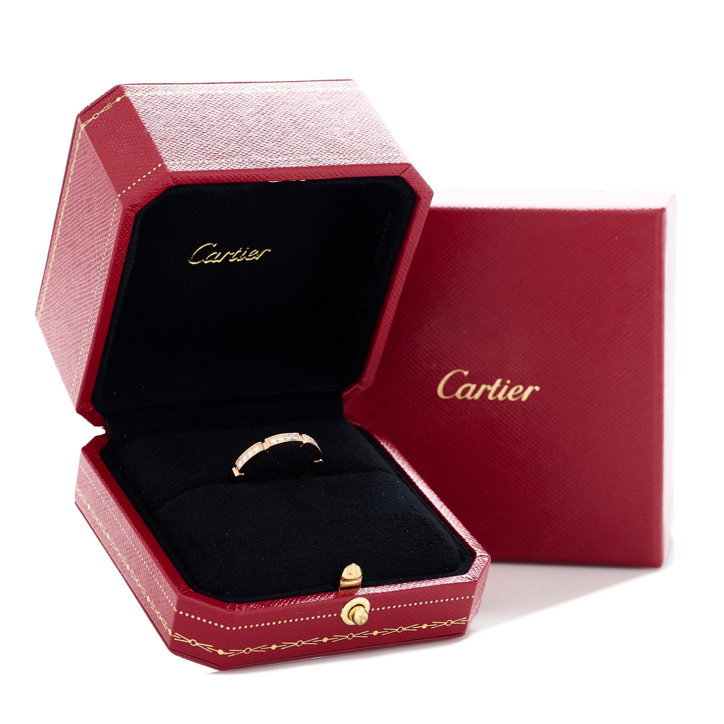 18K Pink Gold Diamond Maillon Panthere Half Diamond Wedding Band Ring 53 6.5
