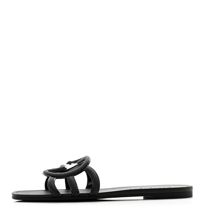 Gucci Rubber Womens Interlocking G Slide Sandals Black 1 of 9