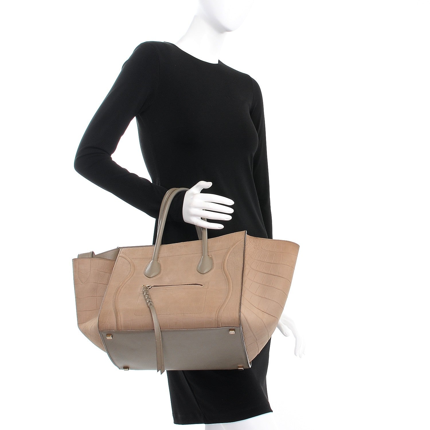 Celine Crocodile Embossed Nubuck Medium Phantom Luggage Beige 2 of 11