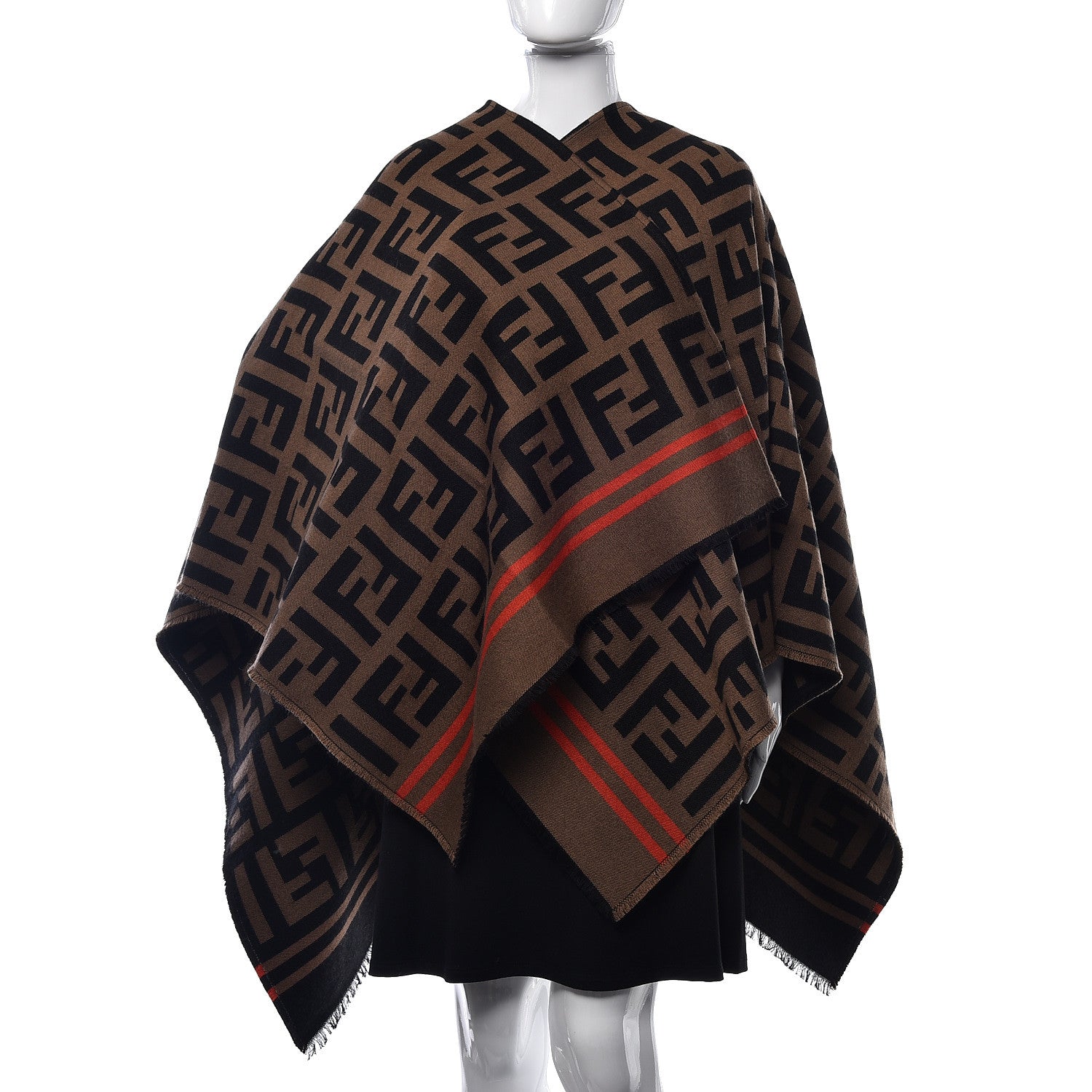 Fendi Wool Silk Macro FF Shawl Black Tobacco 2 of 3
