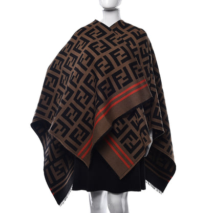 Fendi Wool Silk Macro FF Shawl Black Tobacco 2 of 3