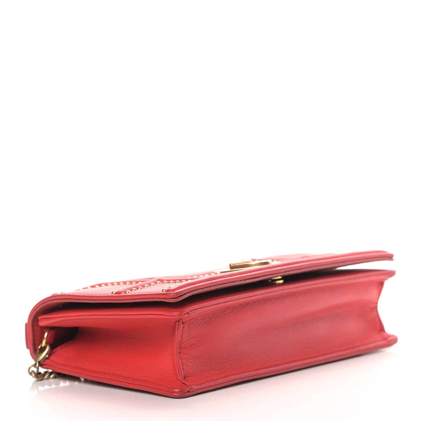 Calfskin Studded Diorama Top Handle Wallet on Chain Pouch Red