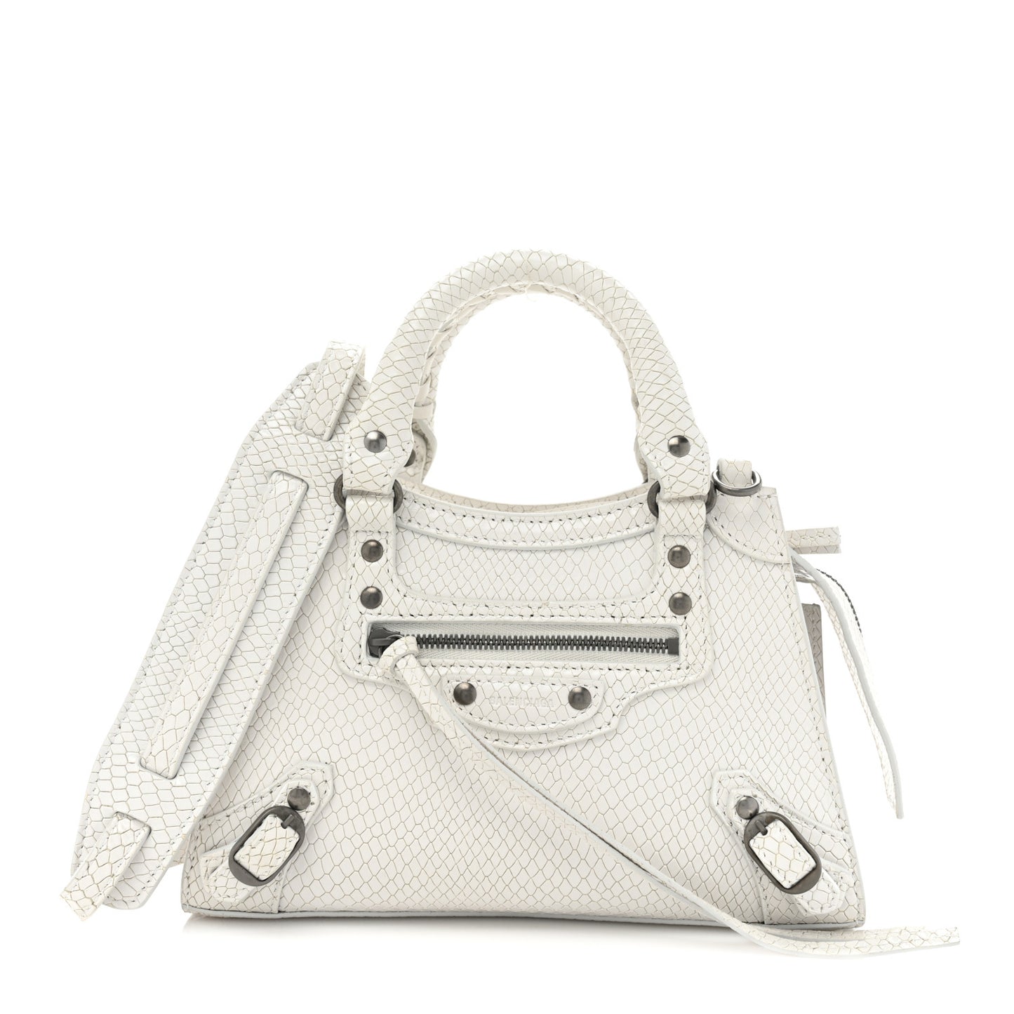 Grained Calfskin Snake Effect Silver Hardware Mini Neo Classic City White
