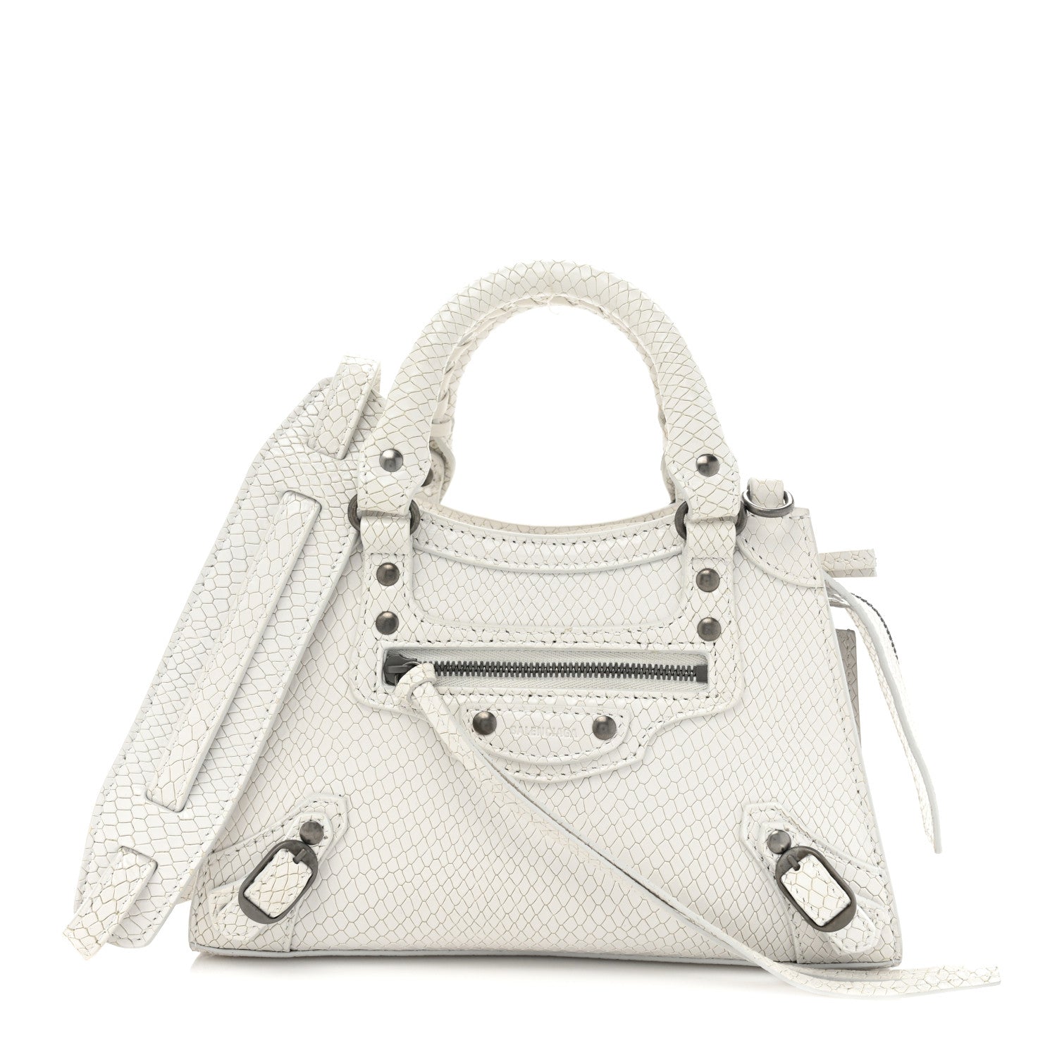 Balenciaga Grained Calfskin Snake Effect Silver Hardware Mini Neo Classic City White 1 of 12