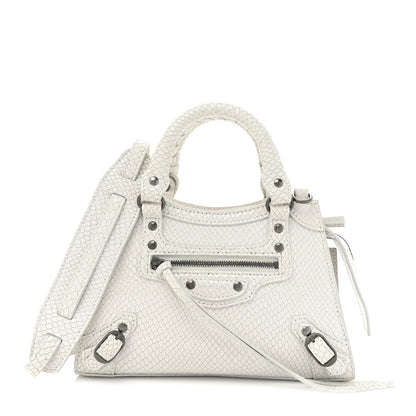 Balenciaga Grained Calfskin Snake Effect Silver Hardware Mini Neo Classic City White 1 of 12