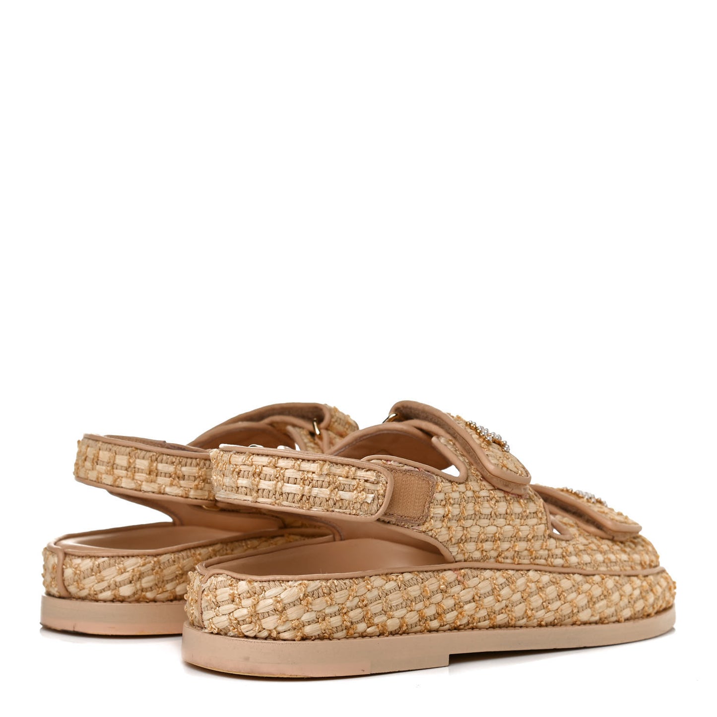 Braided Fabric Velcro Dad Sandals 40 Beige