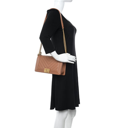 Chanel Caviar Chevron Quilted Medium Boy Flap Brown 2 of 11