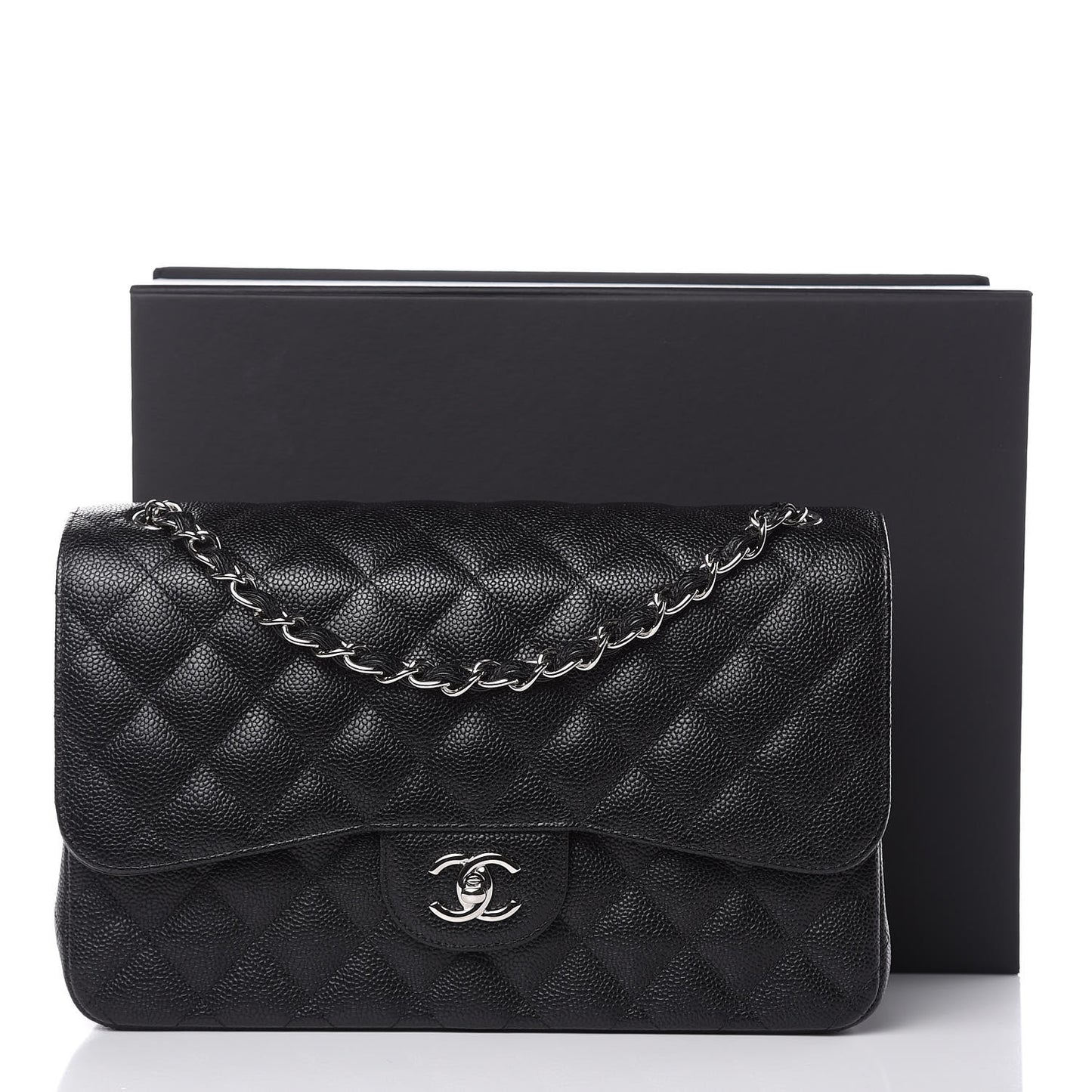 Caviar Quilted Jumbo Double Flap Black