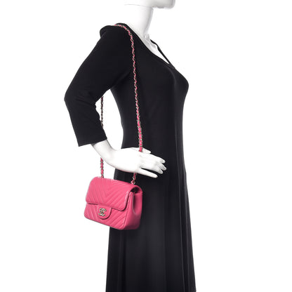 Chanel Lambskin Chevron Quilted Mini Square Flap Fuchsia 2 of 10