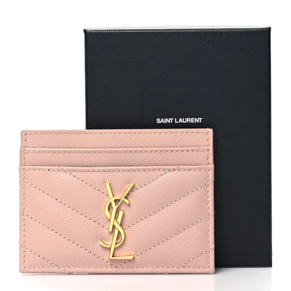 Saint Laurent Grain De Poudre Matelasse Chevron Monogram Credit Card Case Pale Pink 11 of 11
