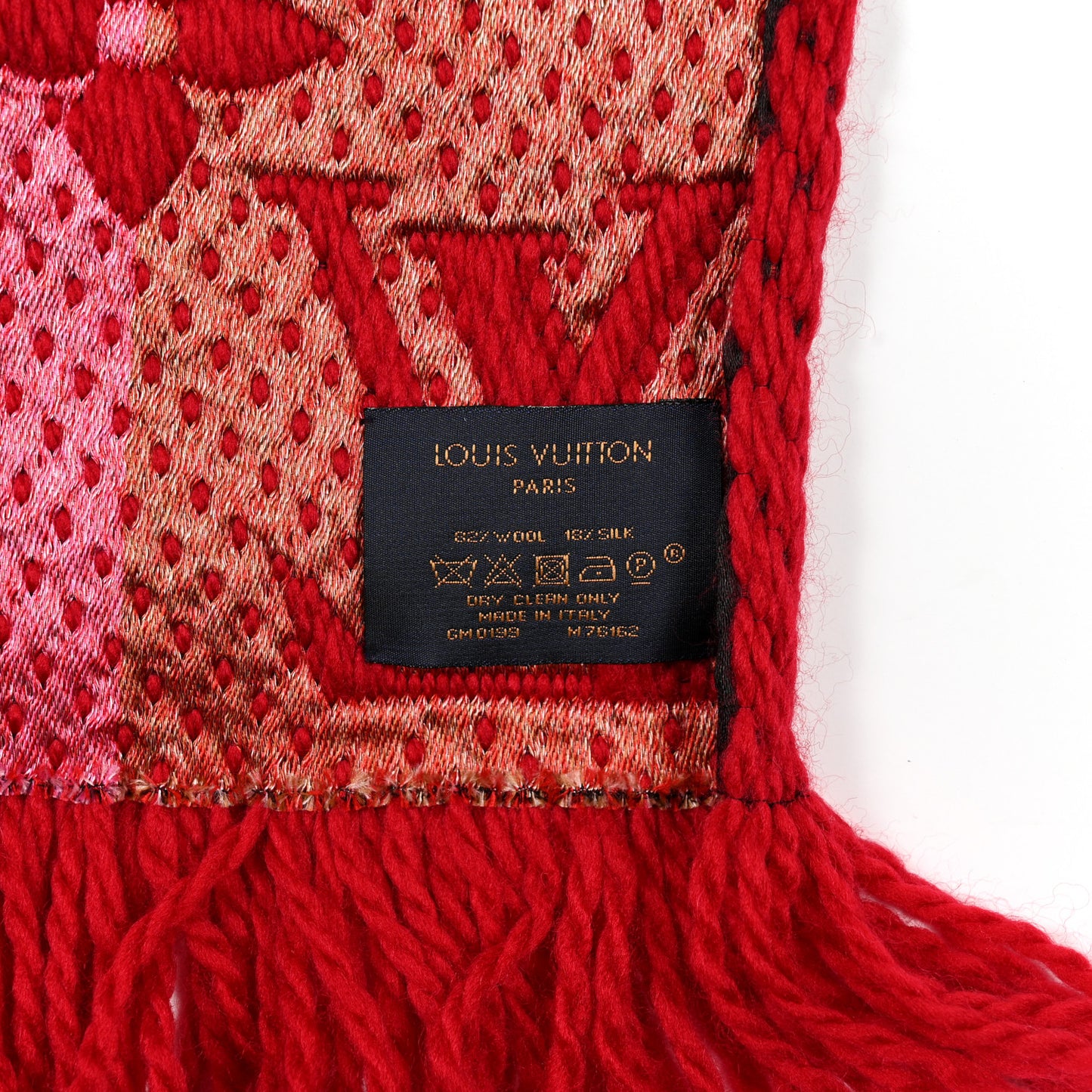 Wool Silk Logomania Vuittonite Scarf Red