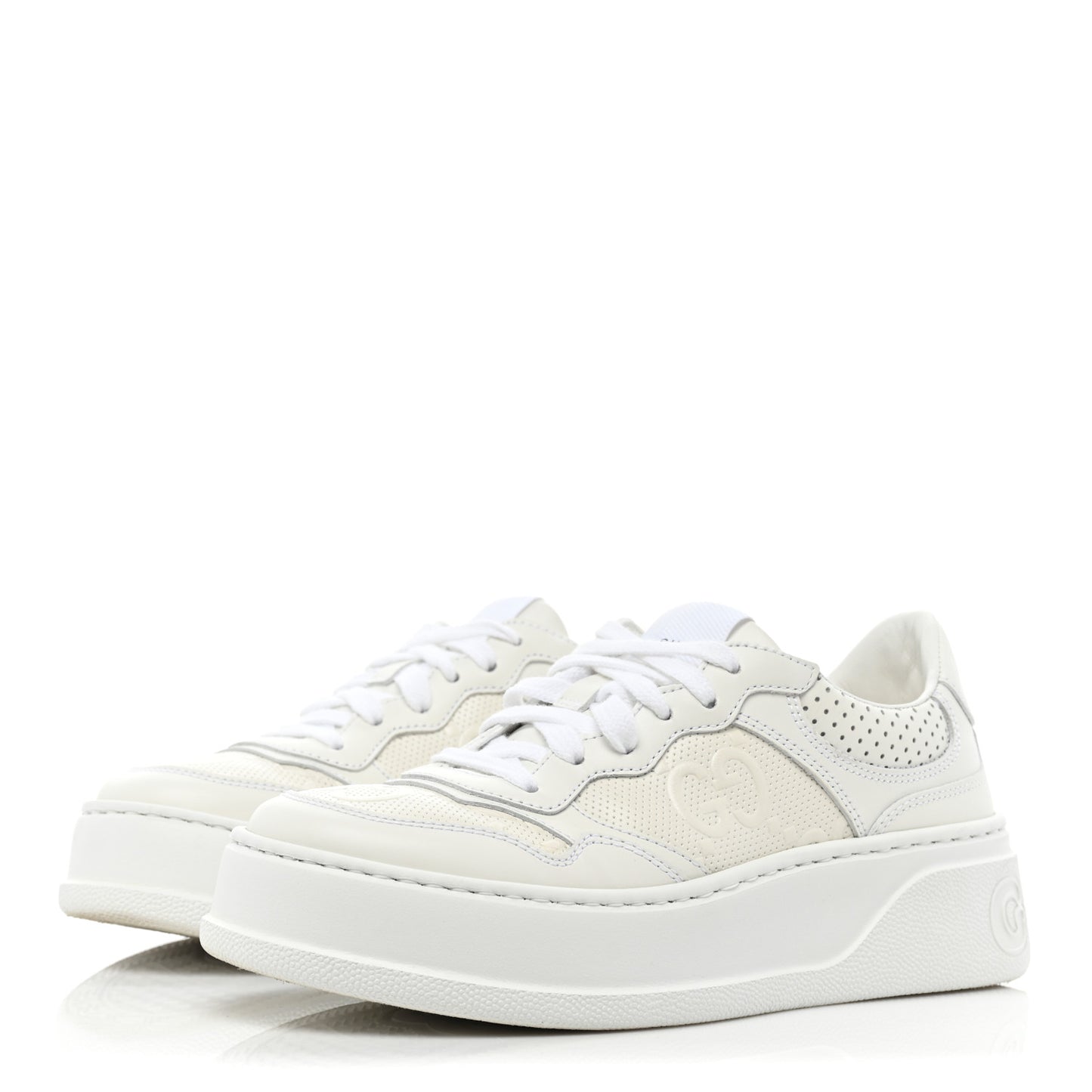 Calfskin GG Tennis Embossed Perforated Womens Platform 55mm Sneakers 35 Great White
