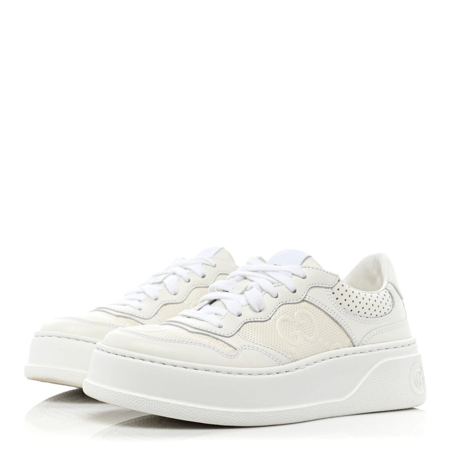 Gucci Calfskin GG Tennis Embossed Perforated Womens Platform 55mm Sneakers 35 Great White 3 of 14