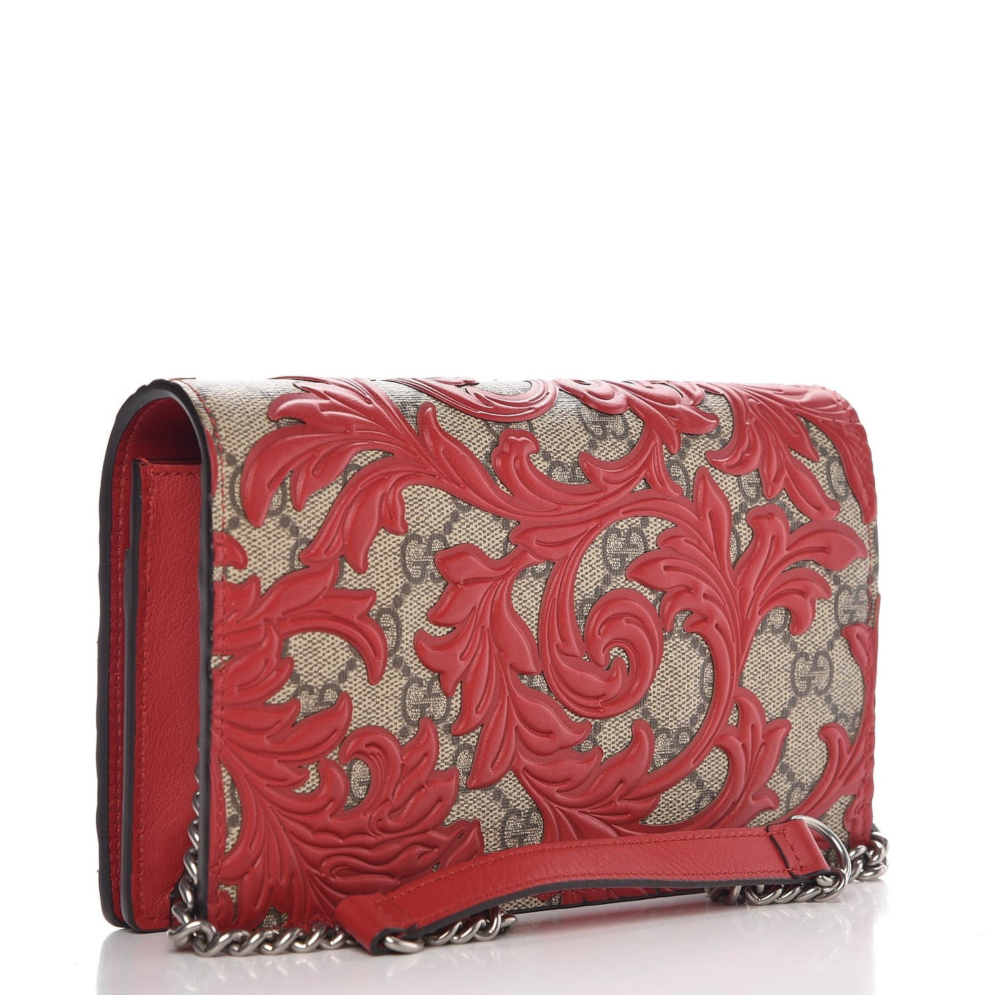 GG Supreme Monogram Arabesque Chain Wallet Hibiscus Red