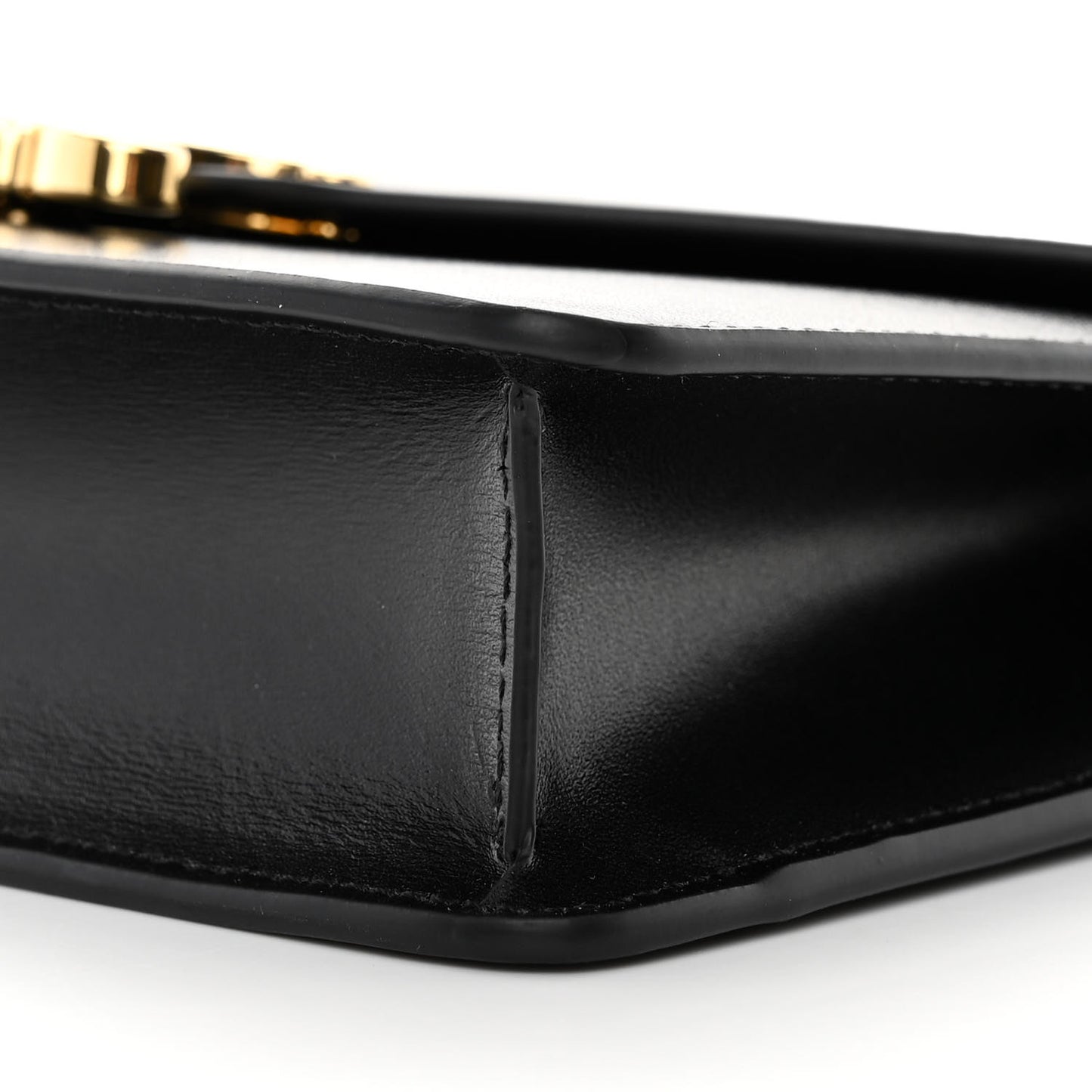 Shiny Calfskin Triomphe Margo Wallet on Chain Black
