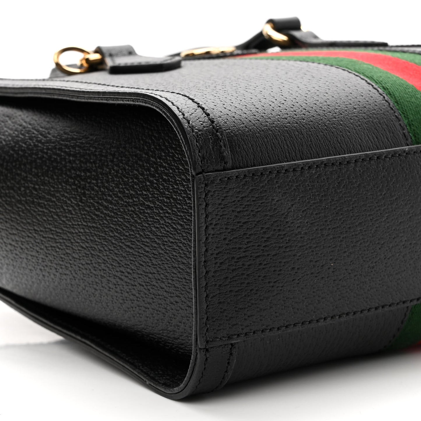 Textured Calfskin Web Small Ophidia Tote Bag Black