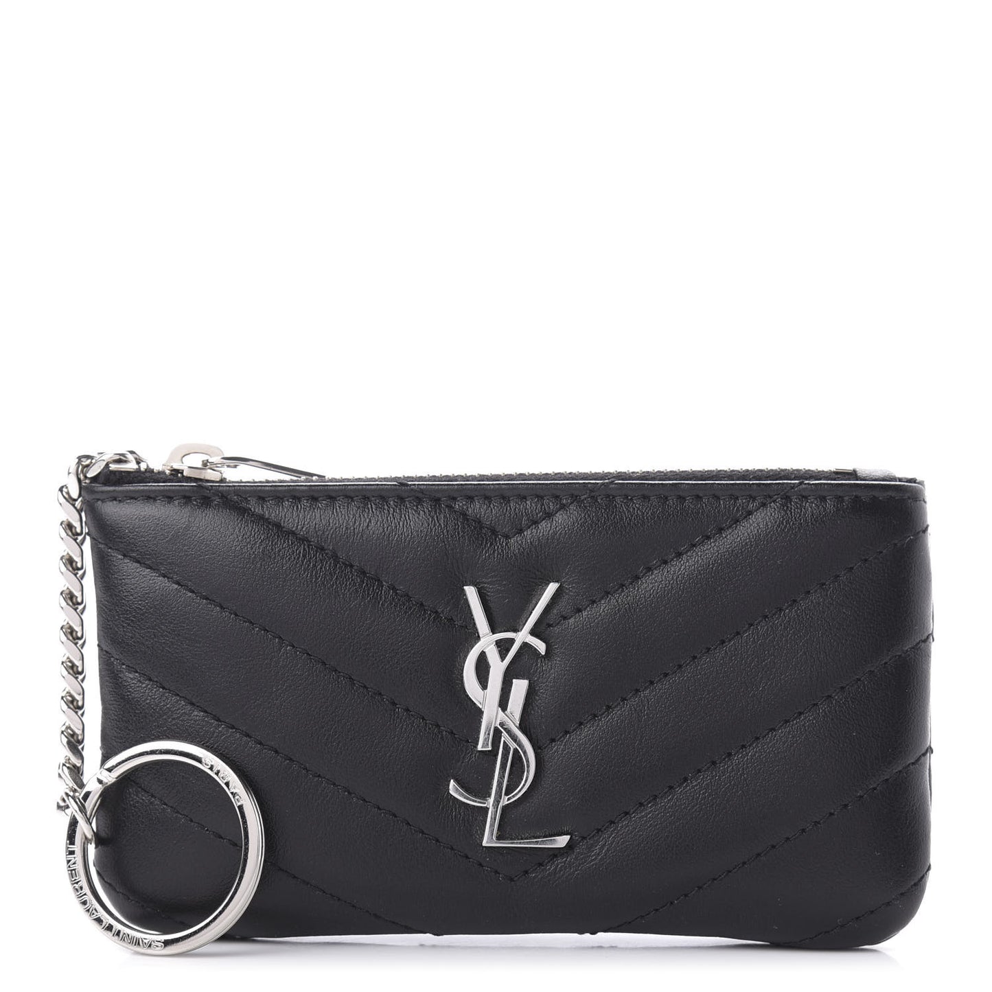 Calfskin Matelasse Monogram Key Pouch Black