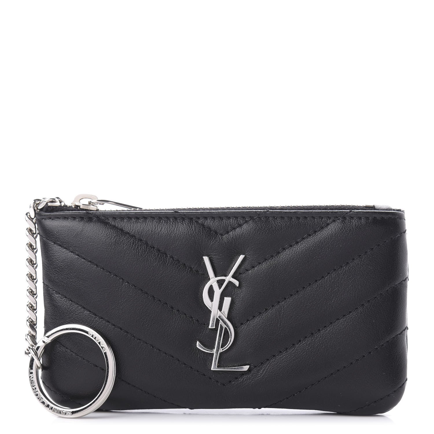 Saint Laurent Calfskin Matelasse Monogram Key Pouch Black 1 of 11