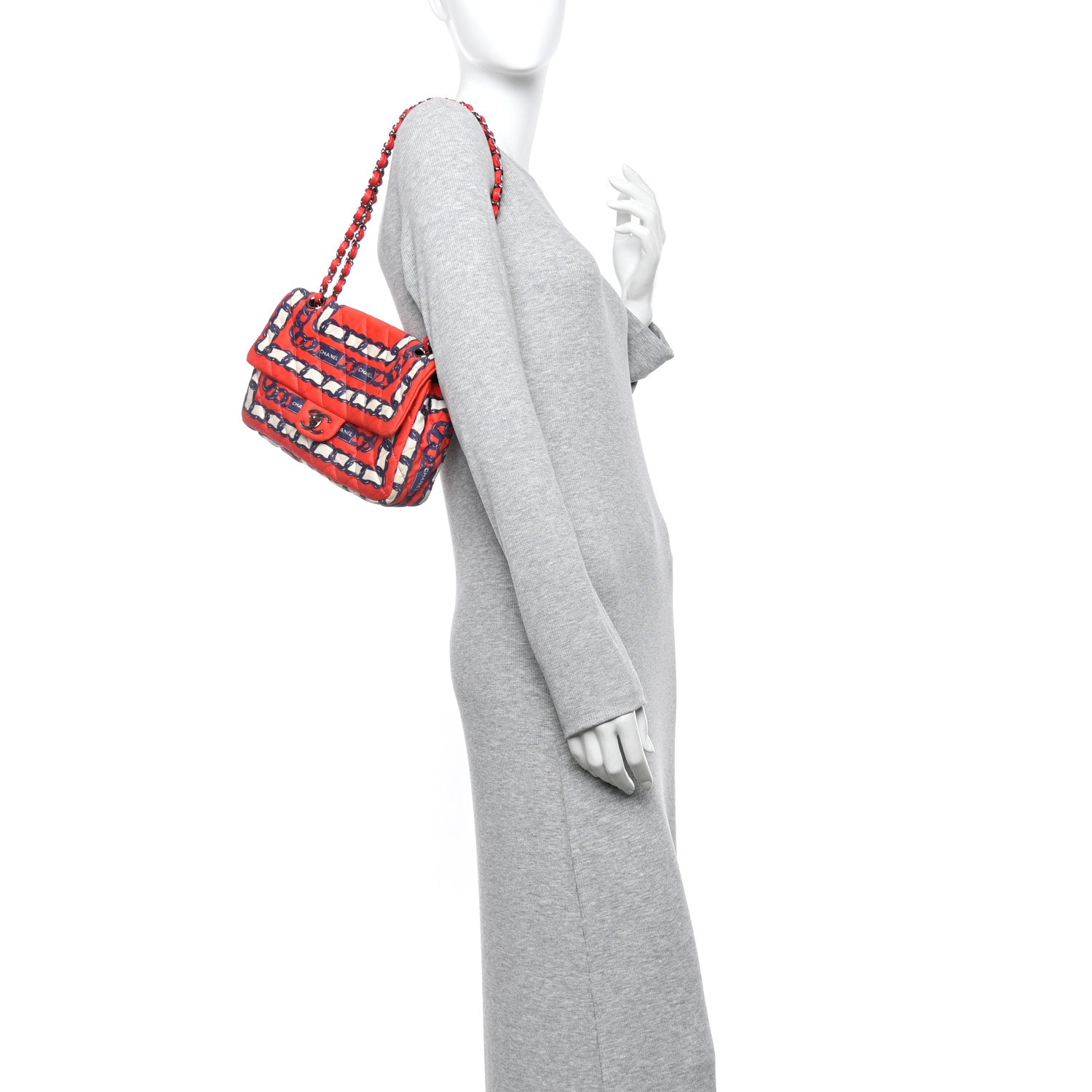 Chanel Silk Chain Printed Medium Single Flap Red 2 of 11