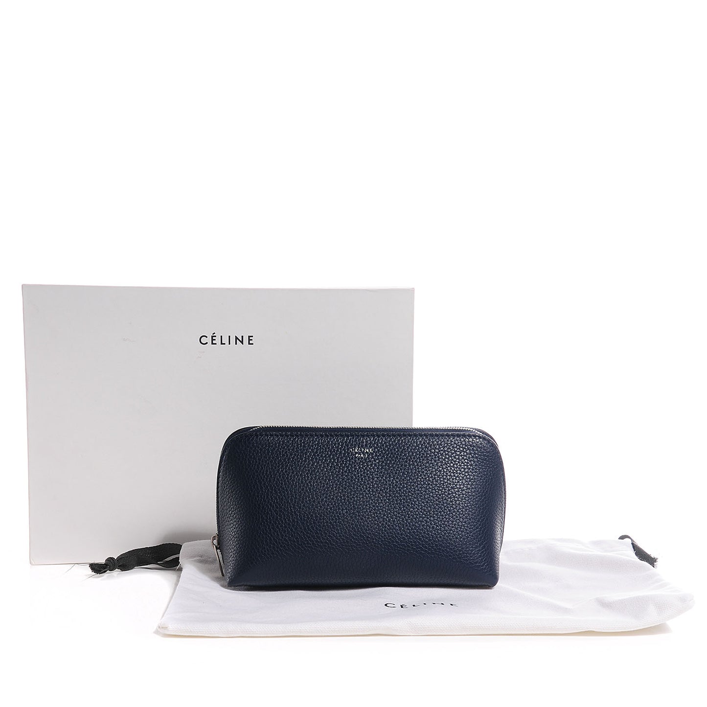 Textured Calfskin Cosmetic Pouch Bag Navy