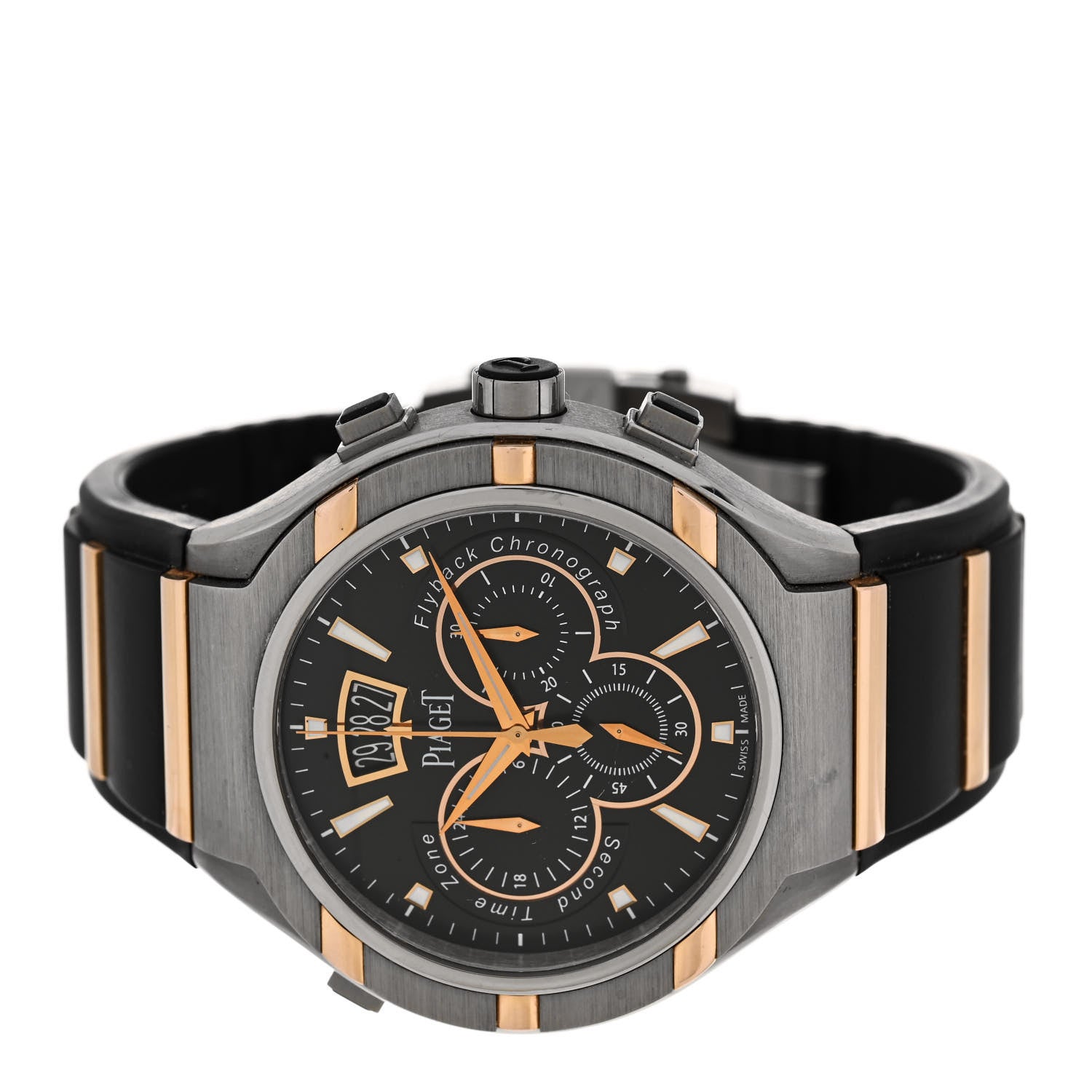 Piaget 18K Rose Gold Titanium Rubber 45mm Polo FortyFive Flyback Chronograph Automatic Watch Black 2 of 4