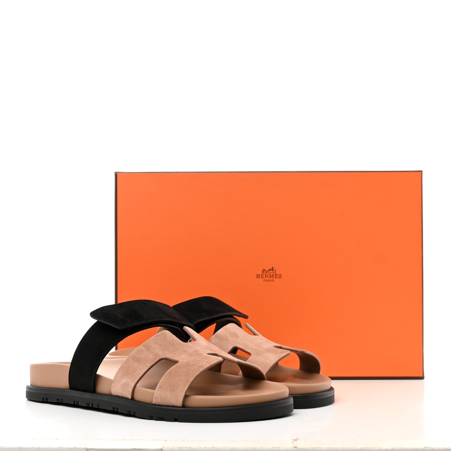 Hermes Suede Goatskin Womens Chypre Sandals 37.5 Rose Perle Black 10 of 10