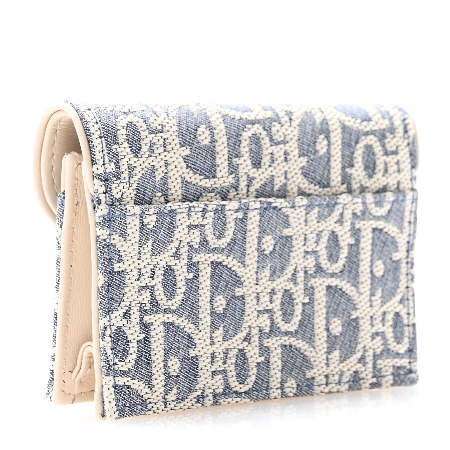 Chambray Raffia Effect Oblique Saddle Bloom Card Holder Blue Light Biscuit