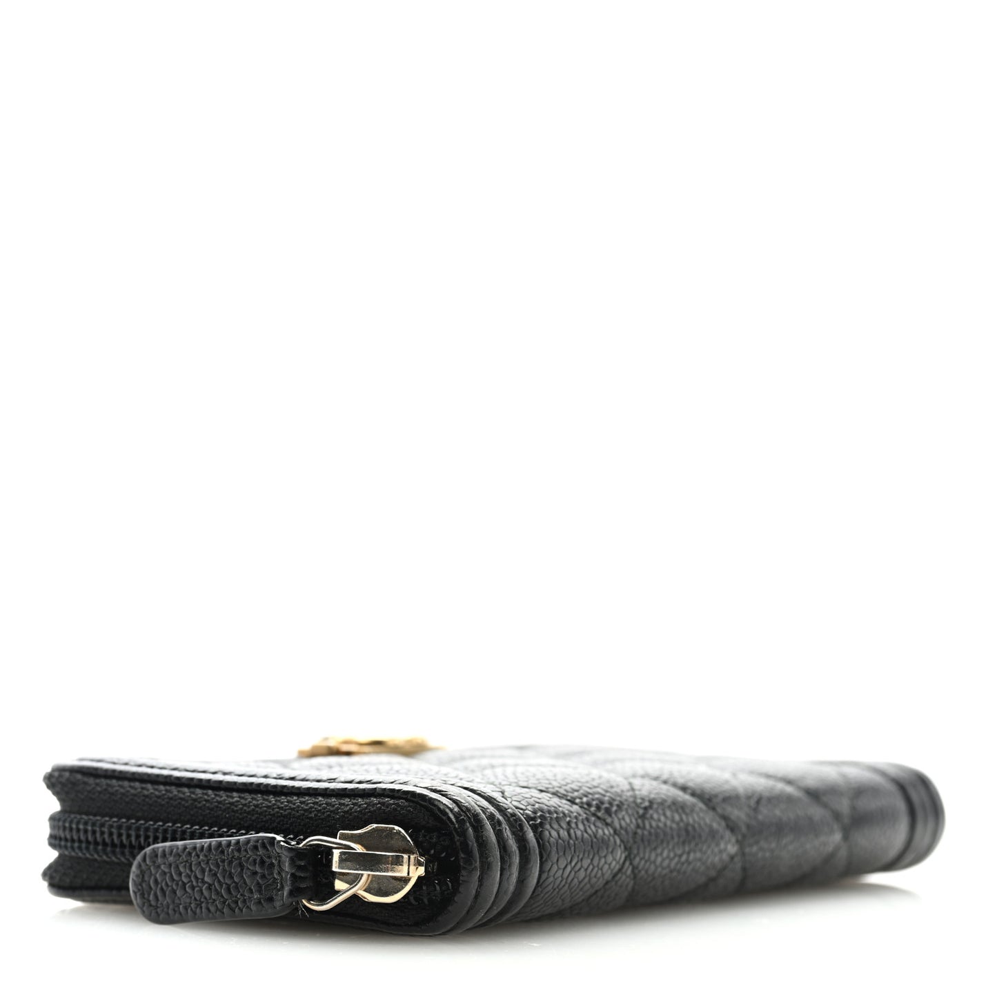 Caviar Quilted Small Boy Zip Around Wallet Black
