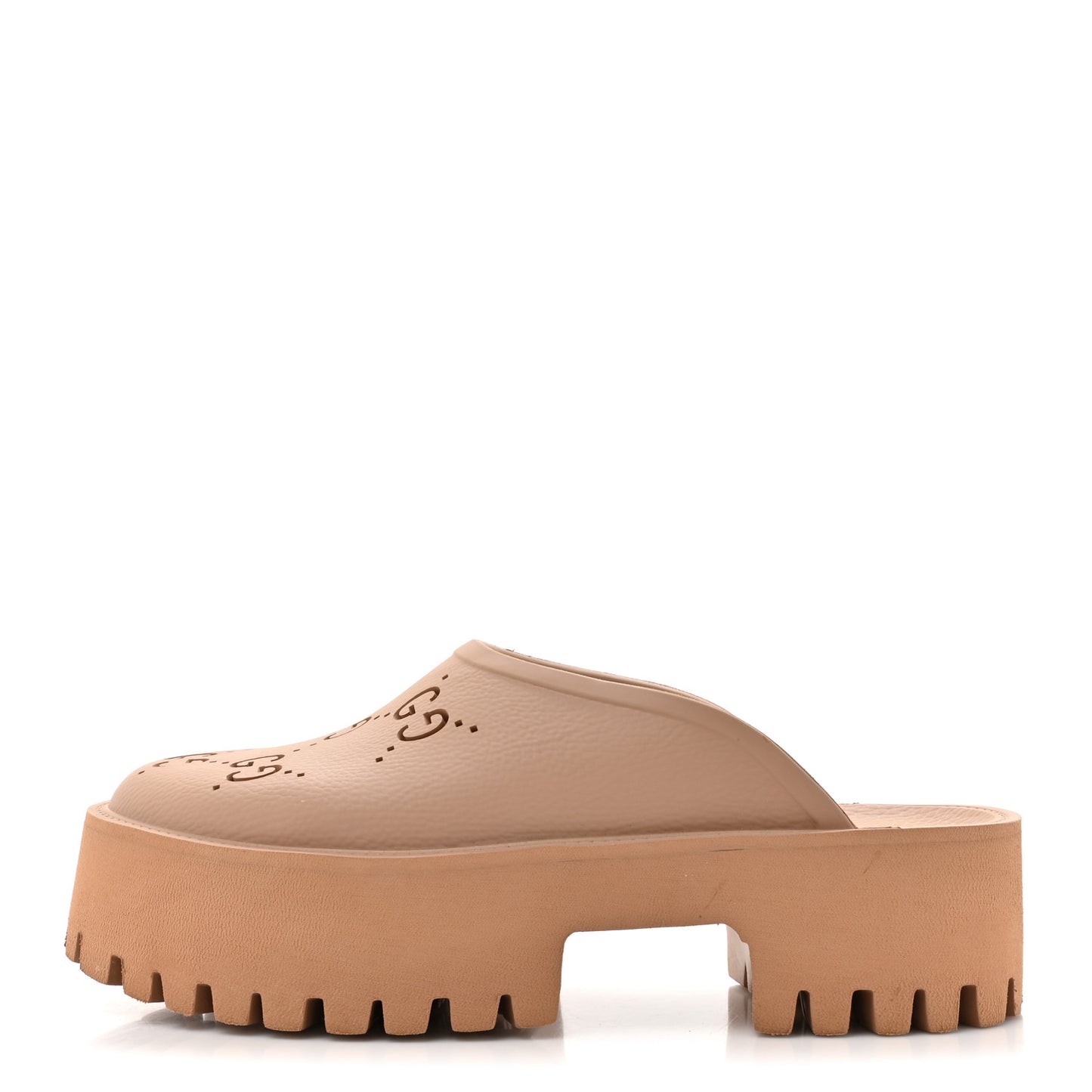 Rubber GG Monogram Perforated Elea Platform 55mm Lug Sole Sandals 41 Vintage Camel