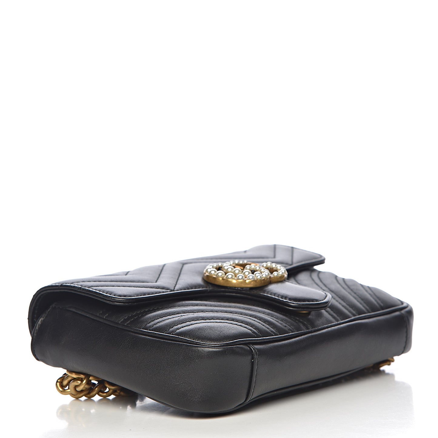 Calfskin Matelasse Pearly GG Marmont Chain Belt Bag Black