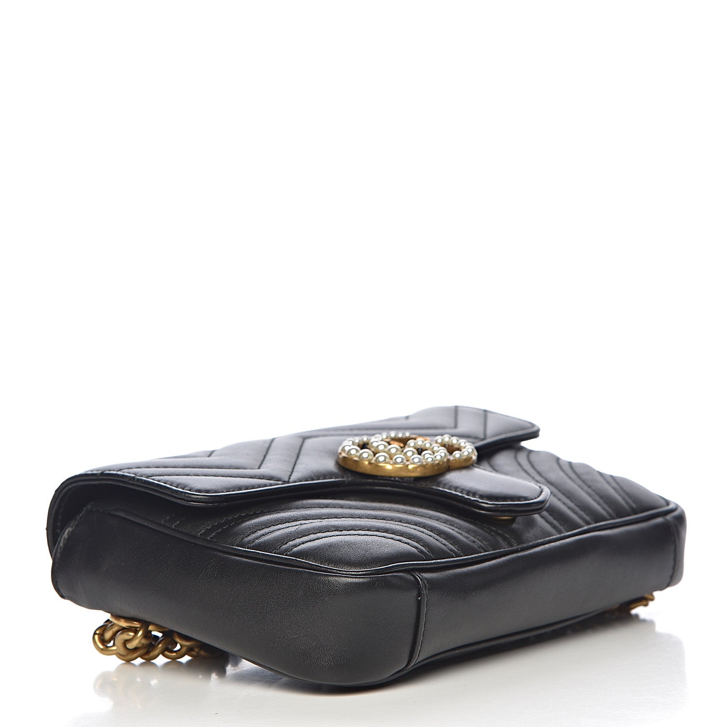 Gucci Calfskin Matelasse Pearly GG Marmont Chain Belt Bag Black 4 of 13