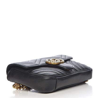 Gucci Calfskin Matelasse Pearly GG Marmont Chain Belt Bag Black 4 of 13