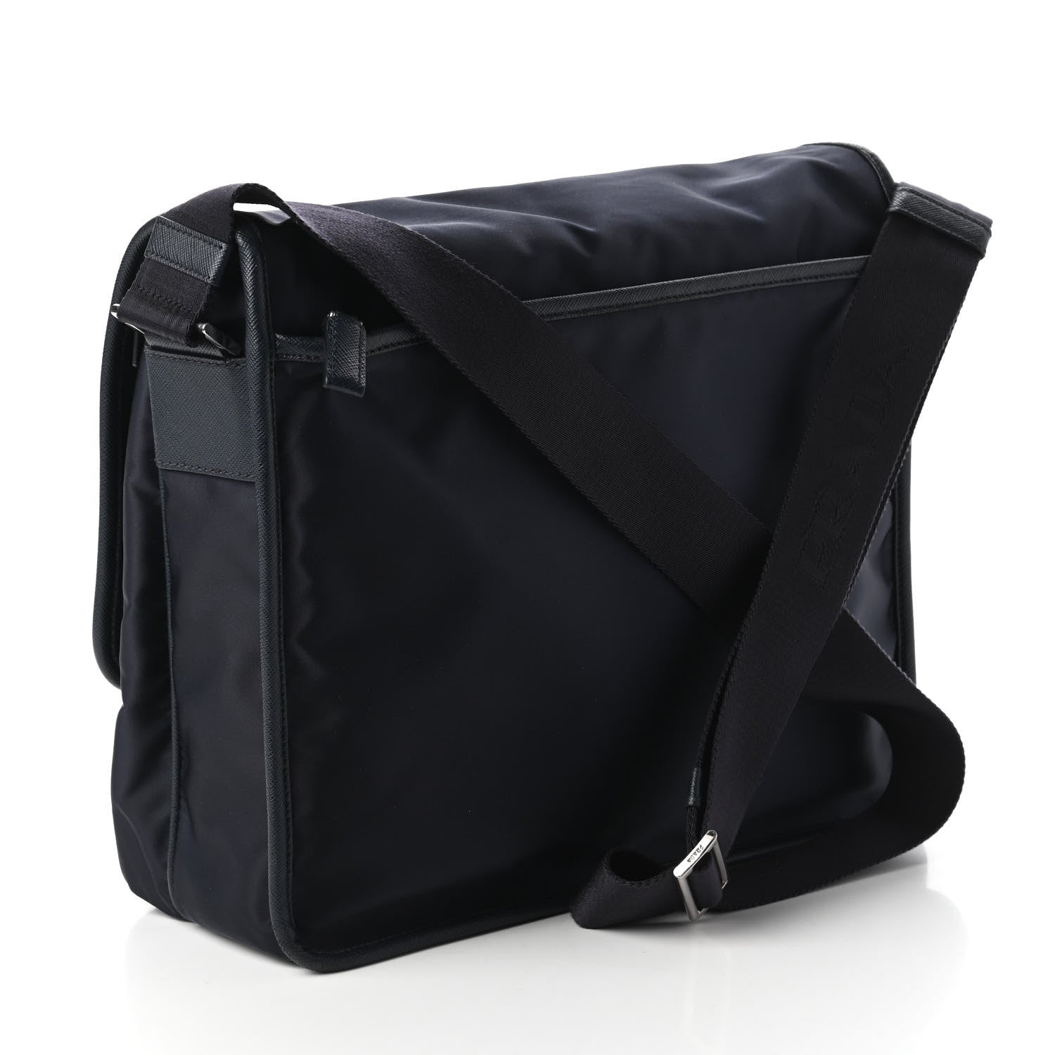 Prada Tessuto Nylon Saffiano Logo Messenger Bag Black 3 of 10