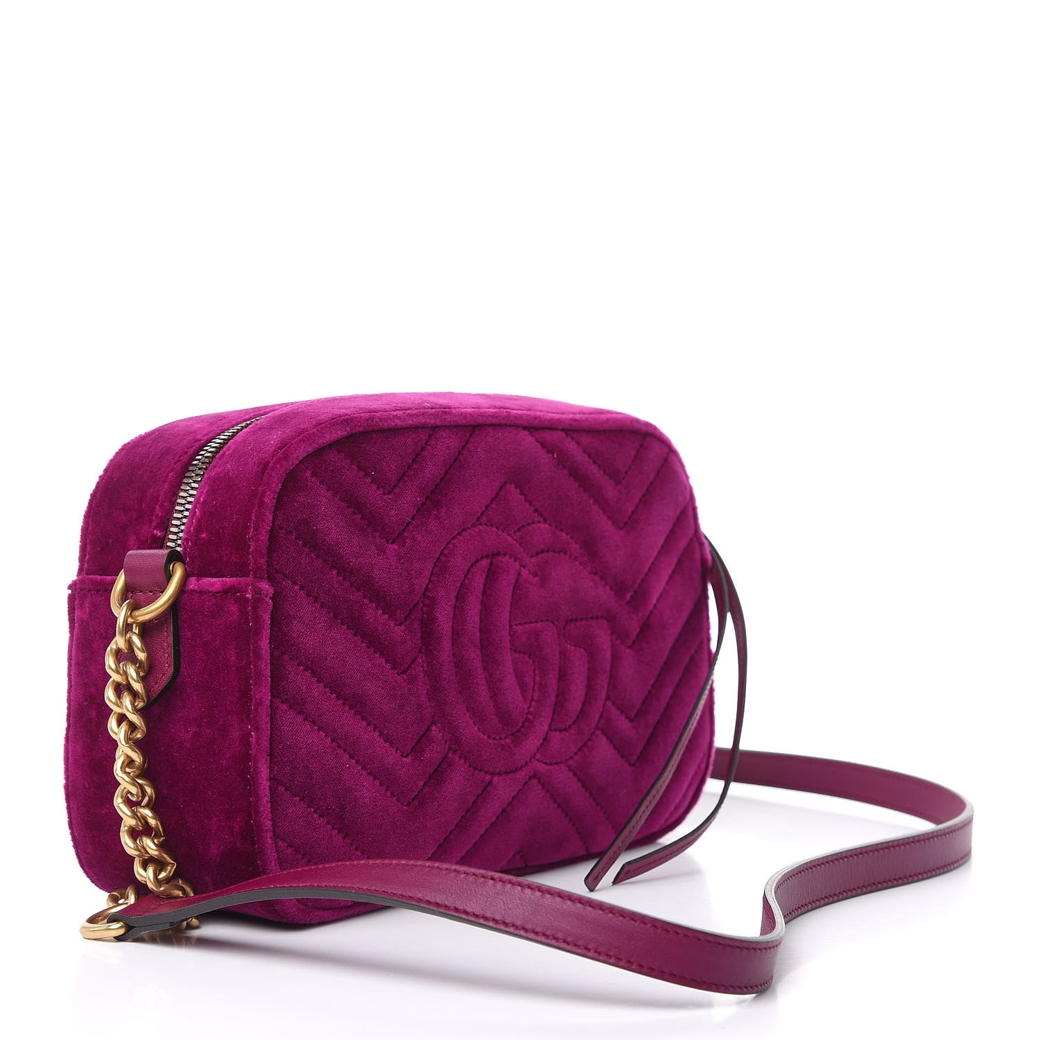 Gucci Velvet Matelasse Small GG Marmont Chain Shoulder Bag Fuchsia Violet Cyclamen 3 of 9