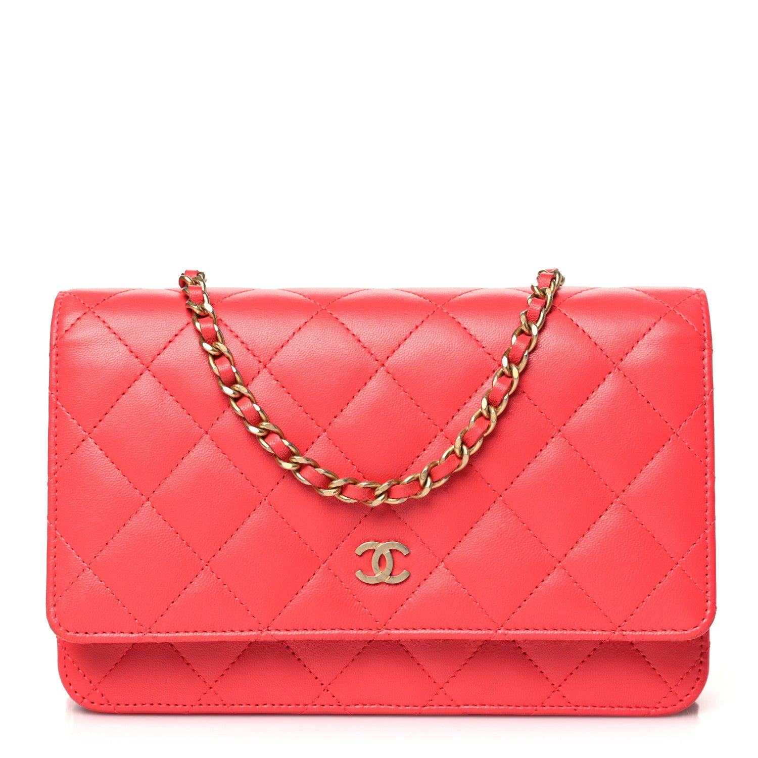 Chanel Lambskin Quilted Wallet On Chain WOC Light Red 1 of 13