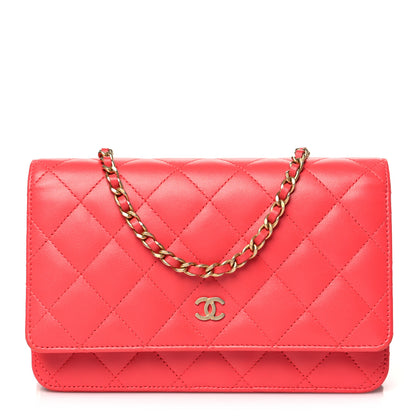 Chanel Lambskin Quilted Wallet On Chain WOC Light Red 1 of 13