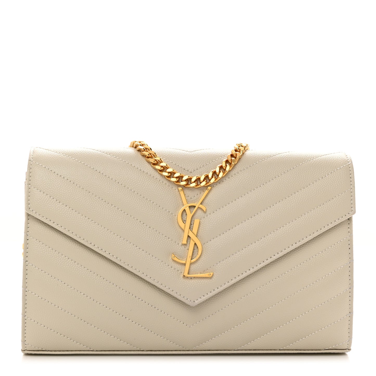 Grain De Poudre Matelasse Chevron Monogram Chain Wallet Crema Soft