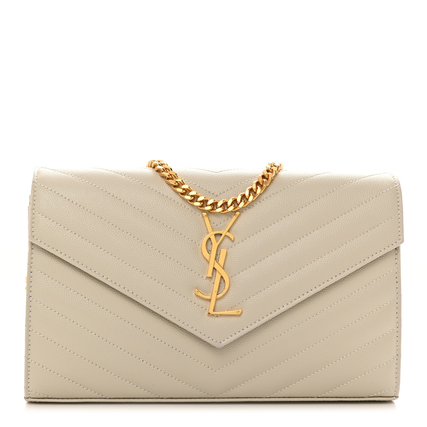 Saint Laurent Grain De Poudre Matelasse Chevron Monogram Chain Wallet Crema Soft 1 of 10