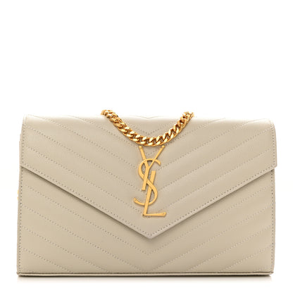 Saint Laurent Grain De Poudre Matelasse Chevron Monogram Chain Wallet Crema Soft 1 of 10