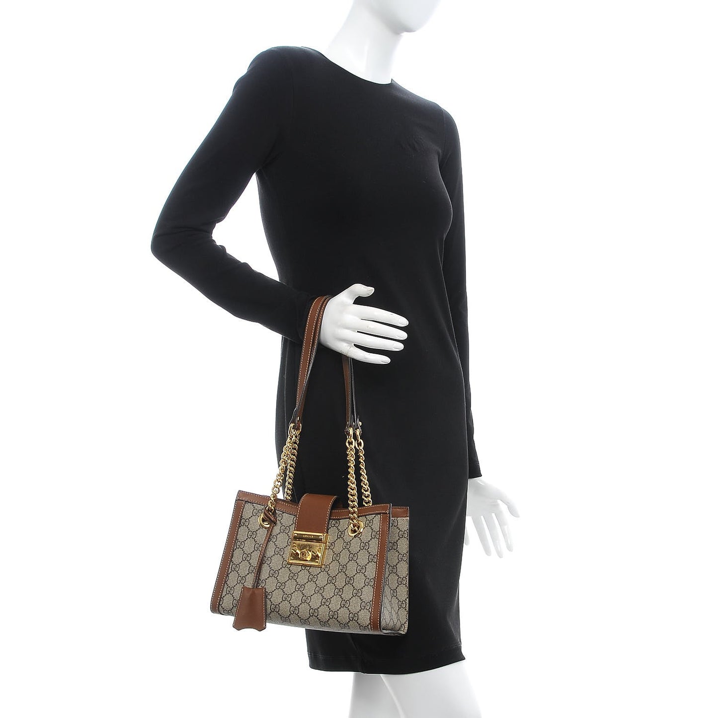 GG Supreme Monogram Calfskin Small Padlock Tote Beige Ebony Tuscany