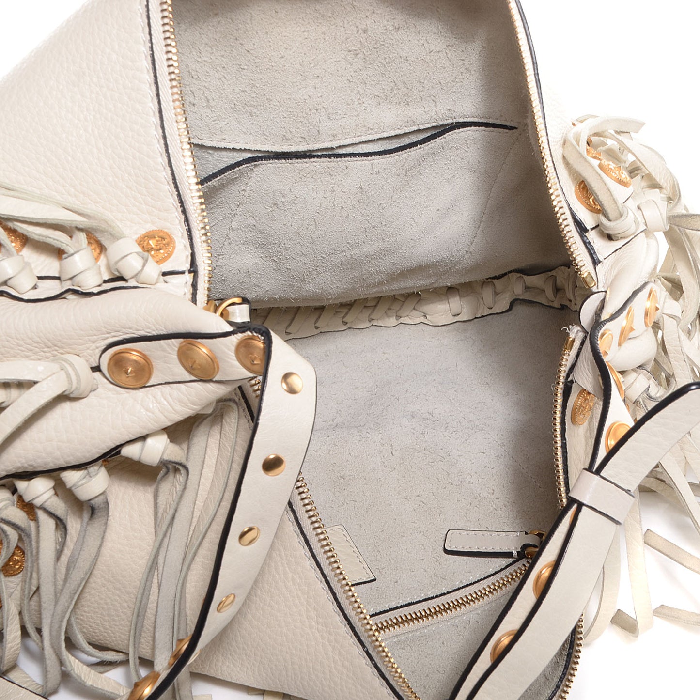 Grained Calfskin C-Rockee Fringe Hobo Light Ivory