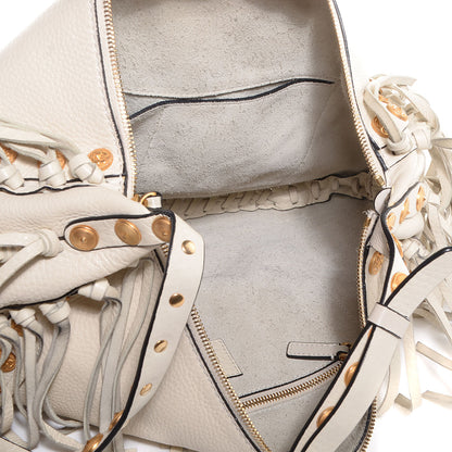 Valentino Garavani Grained Calfskin C-Rockee Fringe Hobo Light Ivory 5 of 9