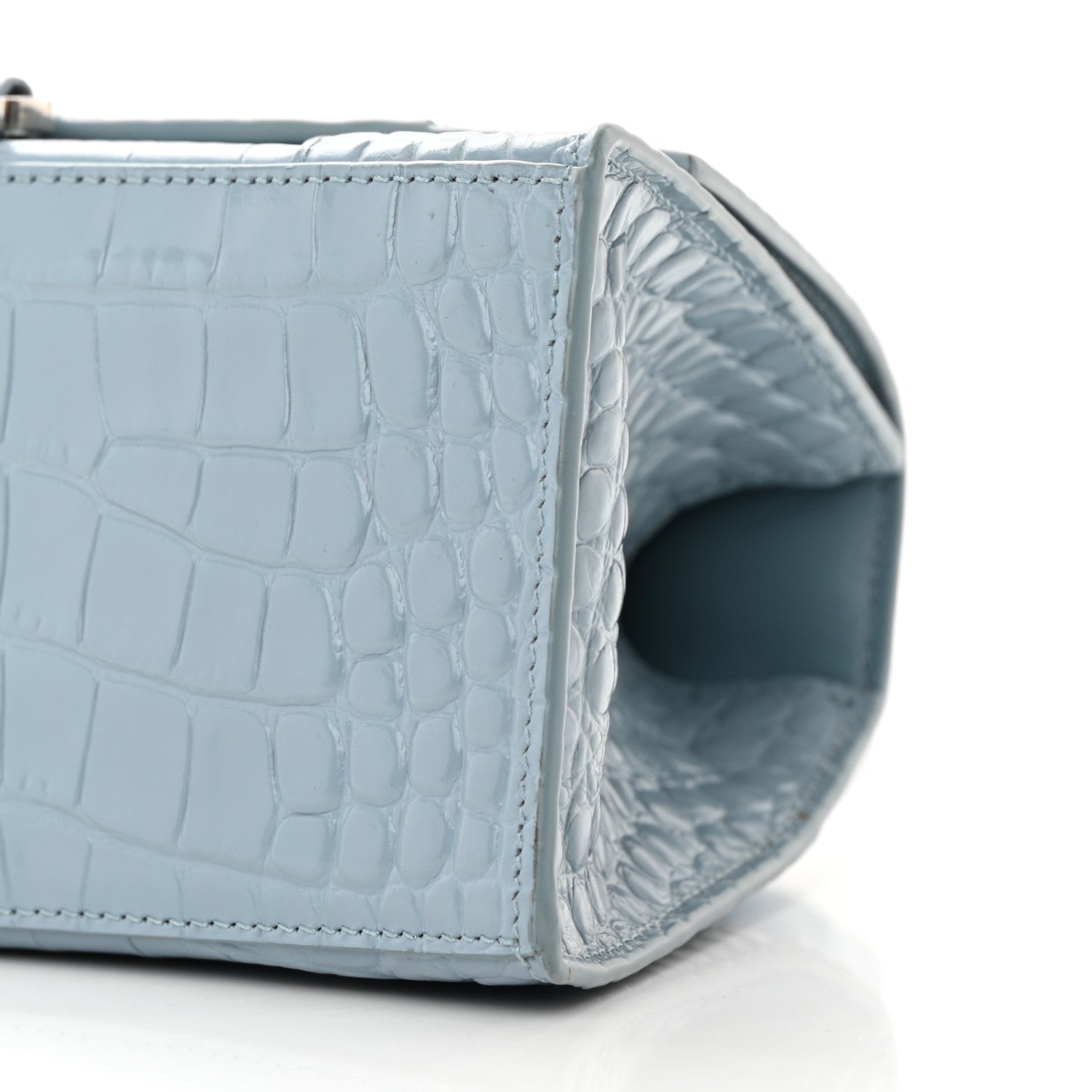 Balenciaga Shiny Calfskin Crocodile Embossed Small Hourglass Top Handle Bag Blue Grey 11 of 19
