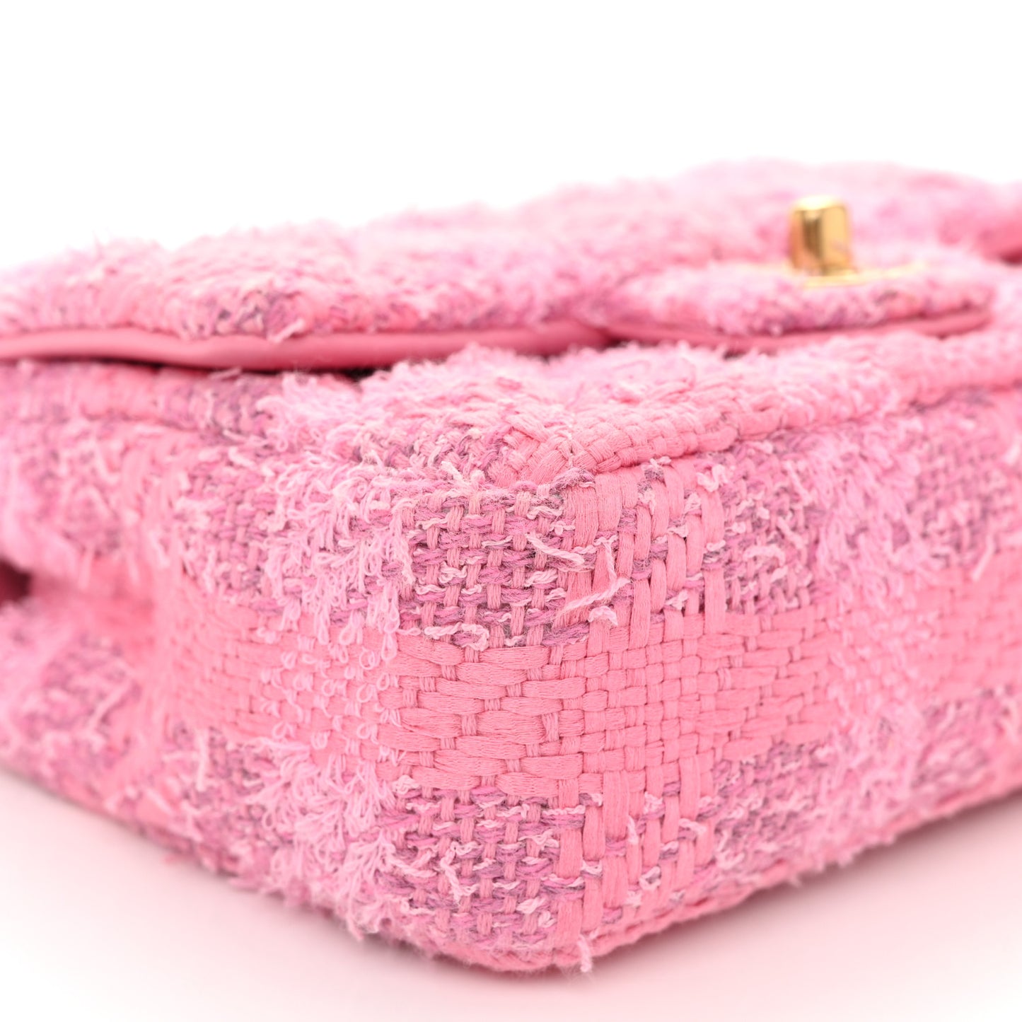 Tweed Quilted Pearl Twist Mini Square Flap Pink Dark Pink