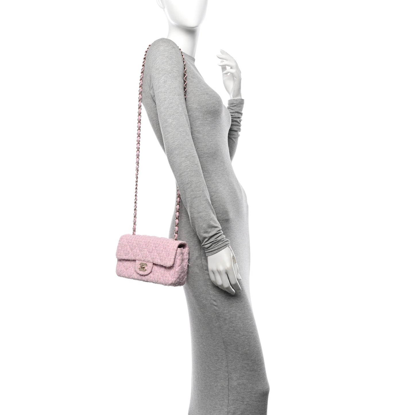 Tweed Quilted Mini Rectangular Flap Pink