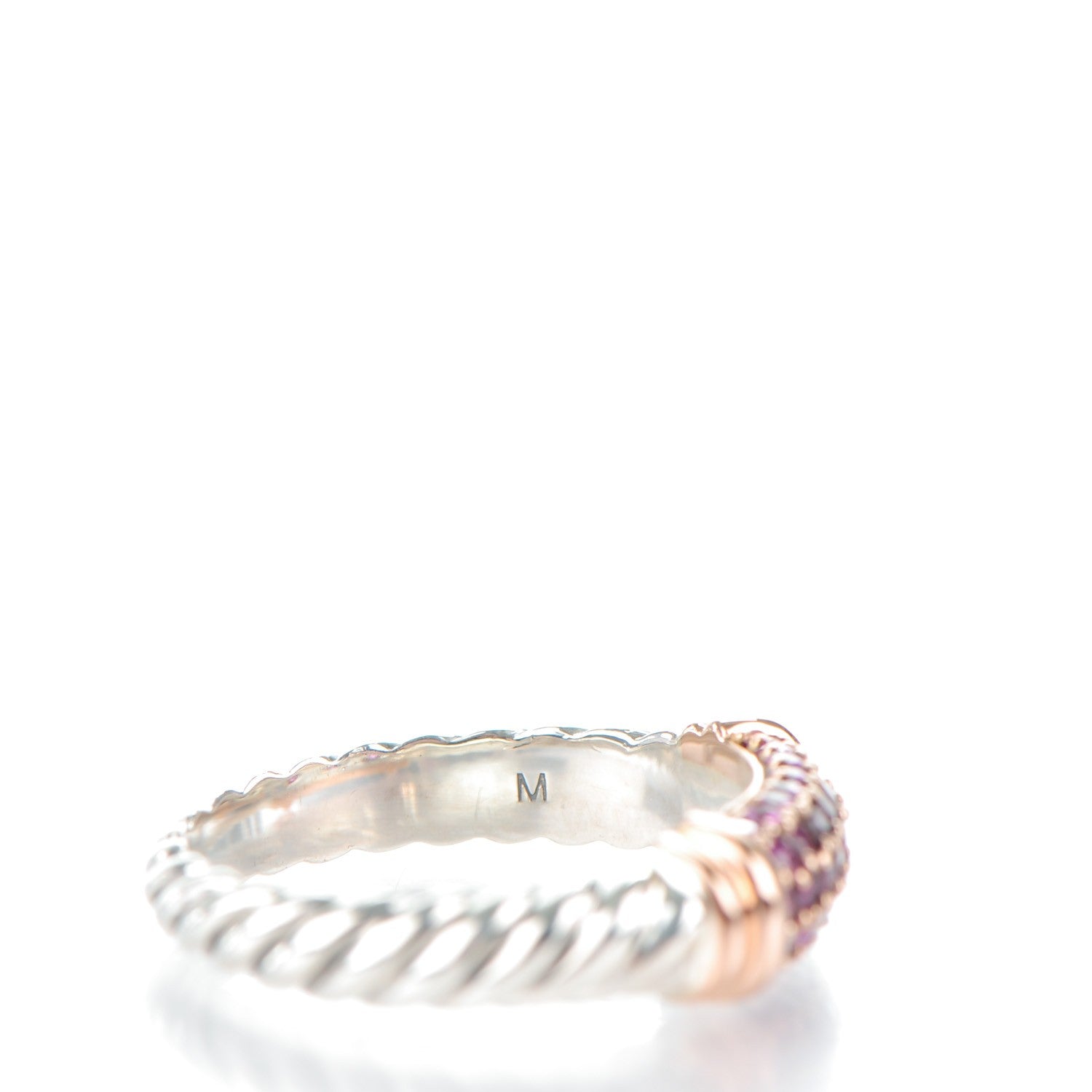 David Yurman Sterling Silver 18K Rose Gold Pink Sapphire Cable Candy Metro Ring 54 7 4 of 6