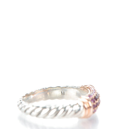 David Yurman Sterling Silver 18K Rose Gold Pink Sapphire Cable Candy Metro Ring 54 7 4 of 6