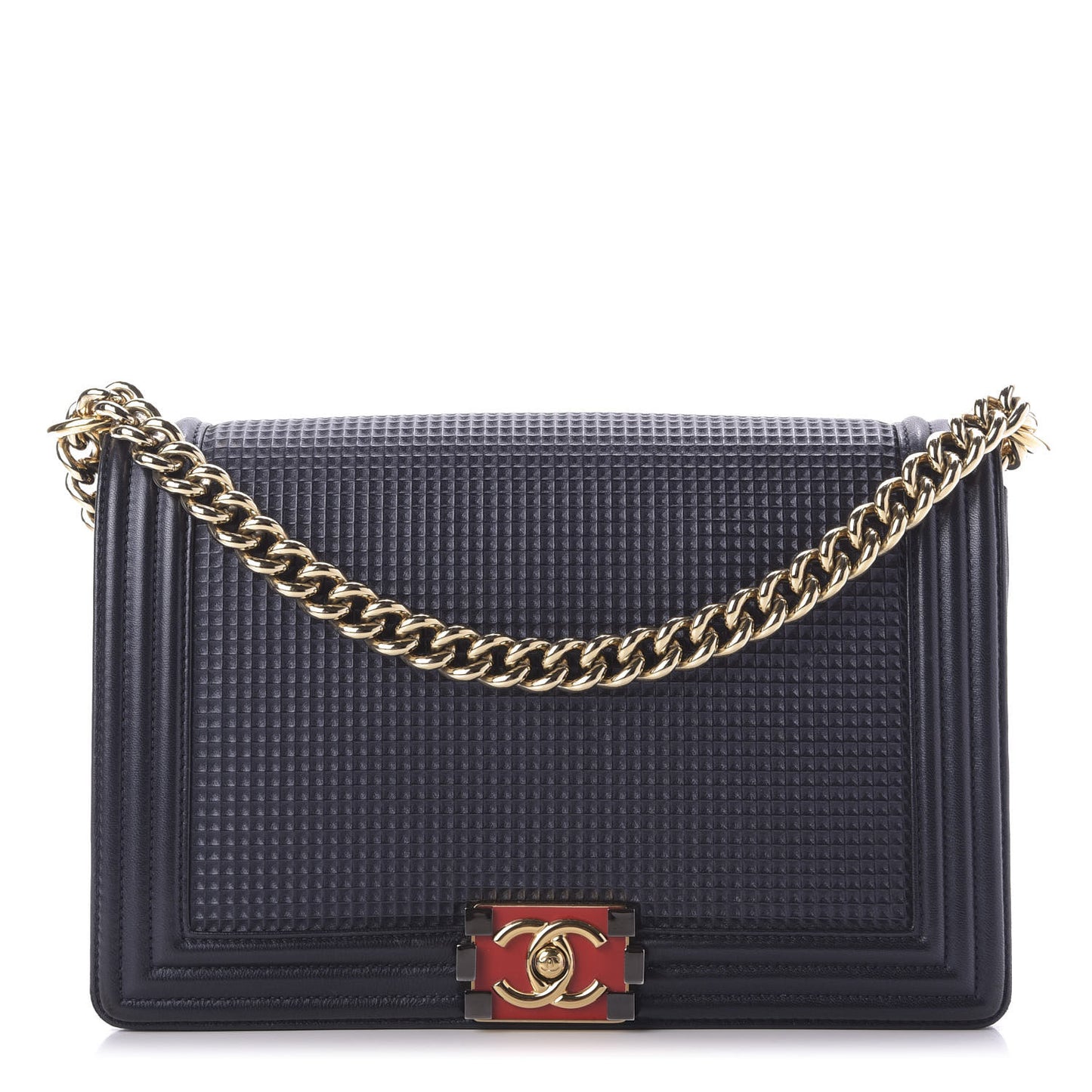 Lambskin Embossed New Medium Boy Cube Flap Navy