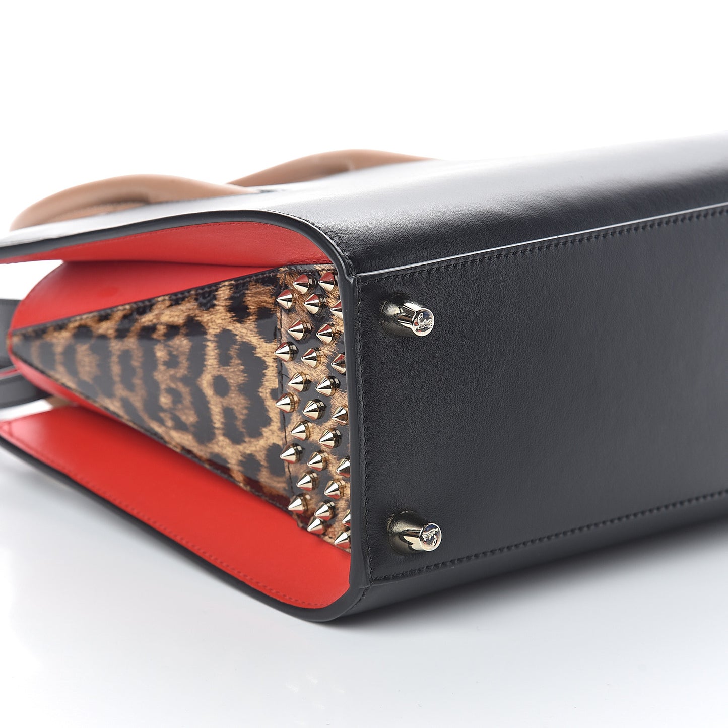 Calfskin Patent Leopard Studded Small Paloma Black