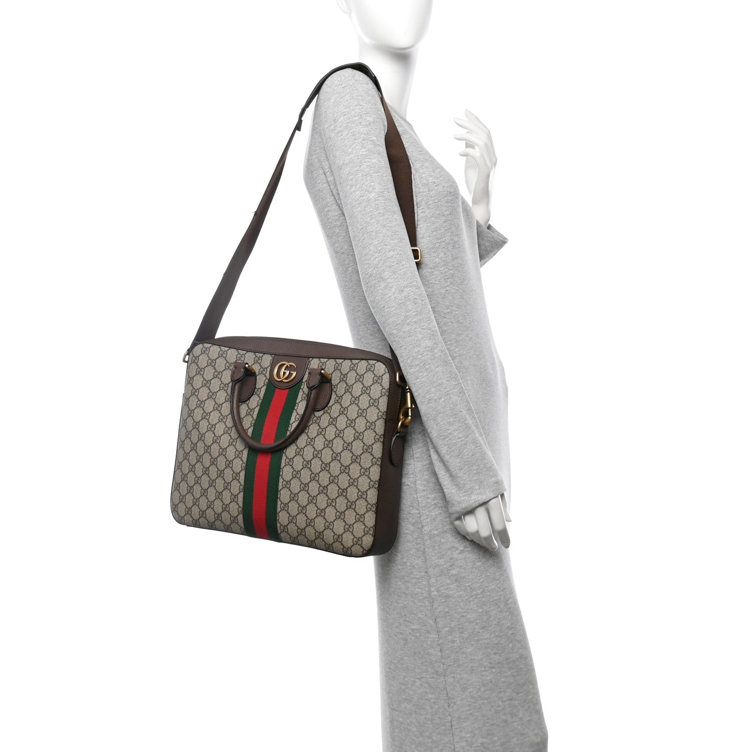 Gucci GG Supreme Monogram Textured Calfskin Web Medium Ophidia Briefcase Beige Ebony New Acero 2 of 11